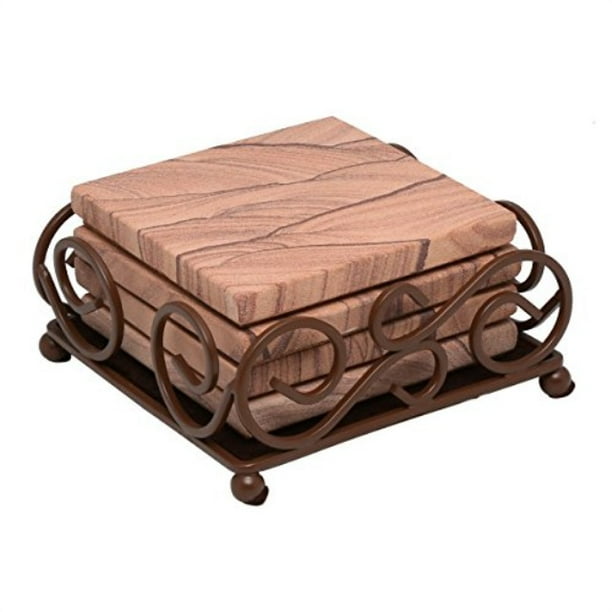 Thirstystone Sandstone Coasters with Bamboo Holder Included Multicolor Thirstystone Sandstone Coasters with Bamboo Holder Included Multicolor